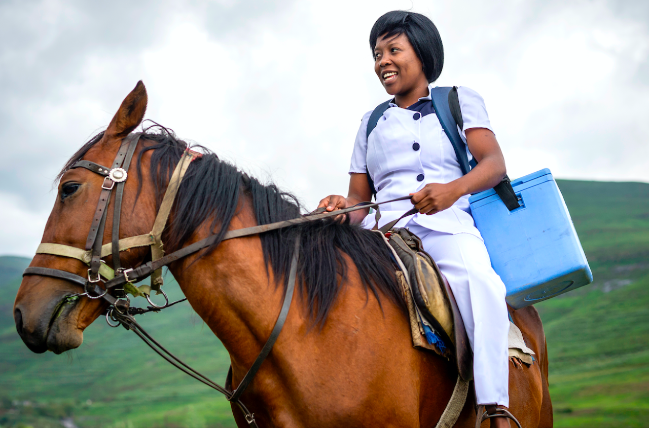 Nurse rides a horse