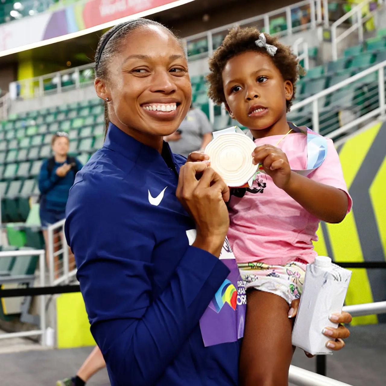 Allyson Felix, shown with her daughter Camryn