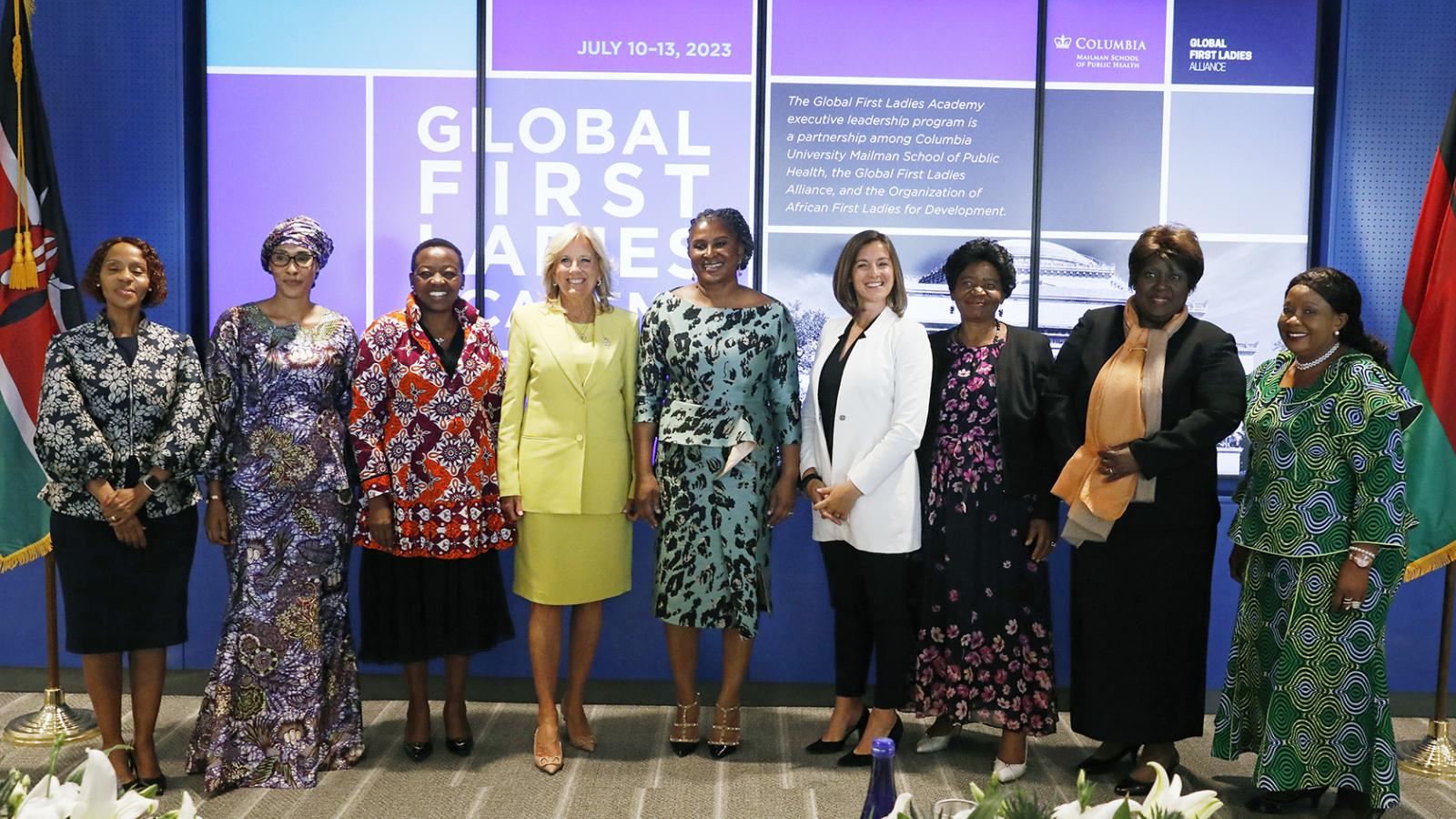 U.S. First Lady Dr. Jill Biden poses with the First Ladies of seven African nations