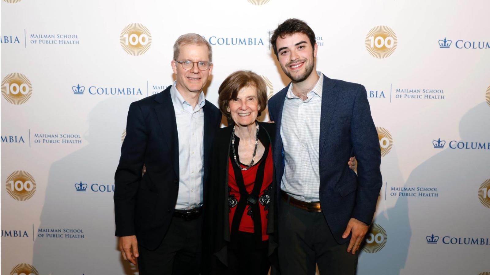 Clare Rosenfield with son Paul Rosenfield and grandson Elisha Baker, family of the late Allan Rosenfield, dean of Columbia Mailman School of Public Health from 1986-2008