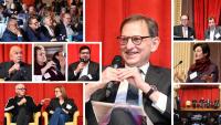 A collage of panelists surrounding an image of Ian Lipkin