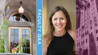 A photo collage of Rachel Shelton and images of the Columbia Mailman campus with the text "Faculty Q&A"