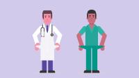 Illustration of a doctor and a clinician holding their empty pockets