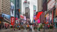 A photo of a busy Times Square in New York City