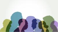 Illustration of overlapping multicolored silhouettes of men and women