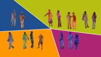 Illustration of multicolored figures in silhouette on multicolored background