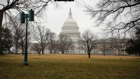 The U.S. Capitol building in winter with bare trees in the foreground
