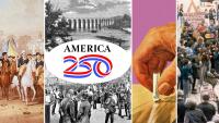 Collage of historical images of public health moments with America 250 logo