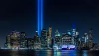A night photo of the World Trade Center Tribute in Light