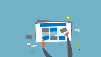 illustration of hands editing a whiteboard layout of a website