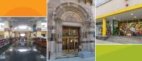 Collage of building interiors and exteriors