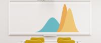Three multicolored distribution curves on a classroom whiteboard