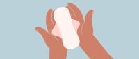 Illustration of hands holding a sanitary pad