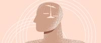 Illustration of an abstract figure with a scale inside his head