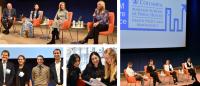 A collage of photos from the conference, including panel discussions and posed and candid photos of participants