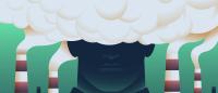Illustration of a head surrounded by power plant stacks emitting smoke