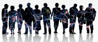 An illustration of silhouette of a group of people with abstract colored lines inside them