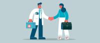 Illustration shows a doctor shaking hands with a public health practitioner