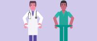 Illustration of a doctor and a clinician holding their empty pockets