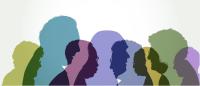 Illustration of overlapping multicolored silhouettes of men and women