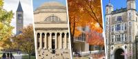A collage of photos of buildings from four college campuses: Michigan, Columbia, Cornell, University of Maryland Baltimore County