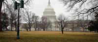 The U.S. Capitol building in winter with bare trees in the foreground