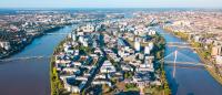 Nantes city between the branches of the Loire river aerial view in Loire-Atlantique region in Francen Loire-Atlantique region in France