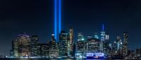 A night photo of the World Trade Center Tribute in Light