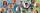 Collage of faces in circles with a map-like design background in blue and green